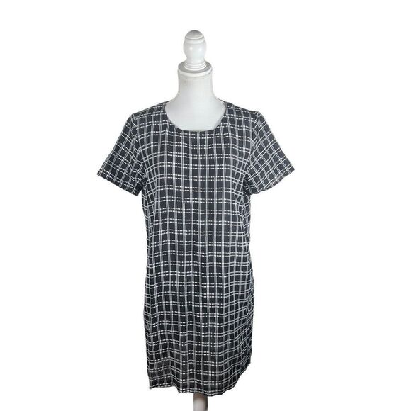 Eileen Fisher Black and White Linen Blend Shift Dress - Picture 1 of 9